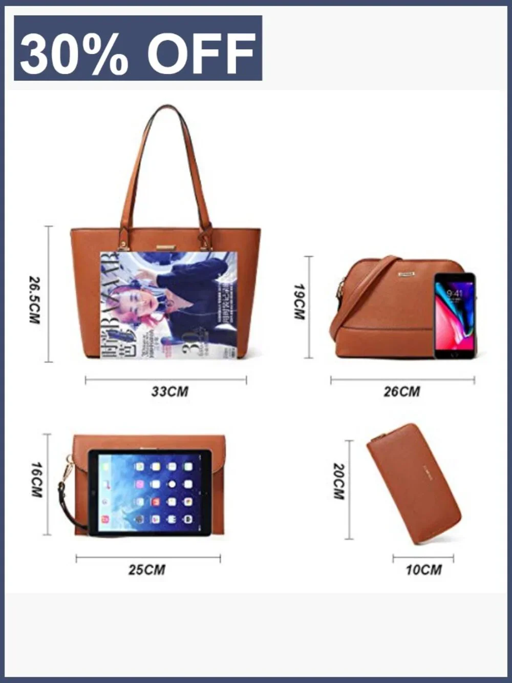 3-Piece Satchel Purse Set Tote Shoulder Bag Leather Handbag Set